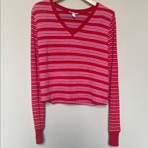 Colsie V-Neck Red and White Striped Pajama Set